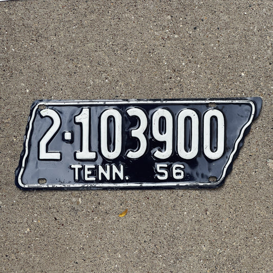 Photo of a 1956 Tennessee License Plate Auto Tag Garage Decor Vintage State Shape Long Version 2 103900