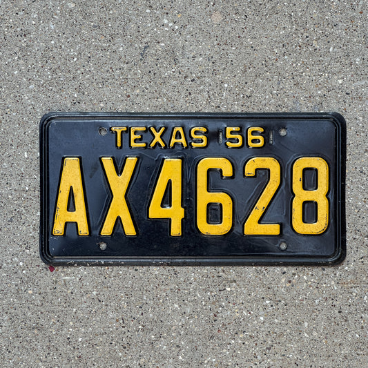 Photo of a 1956 Texas License Plate Auto Tag Garage Decor Vintage AX 4628 with original patina