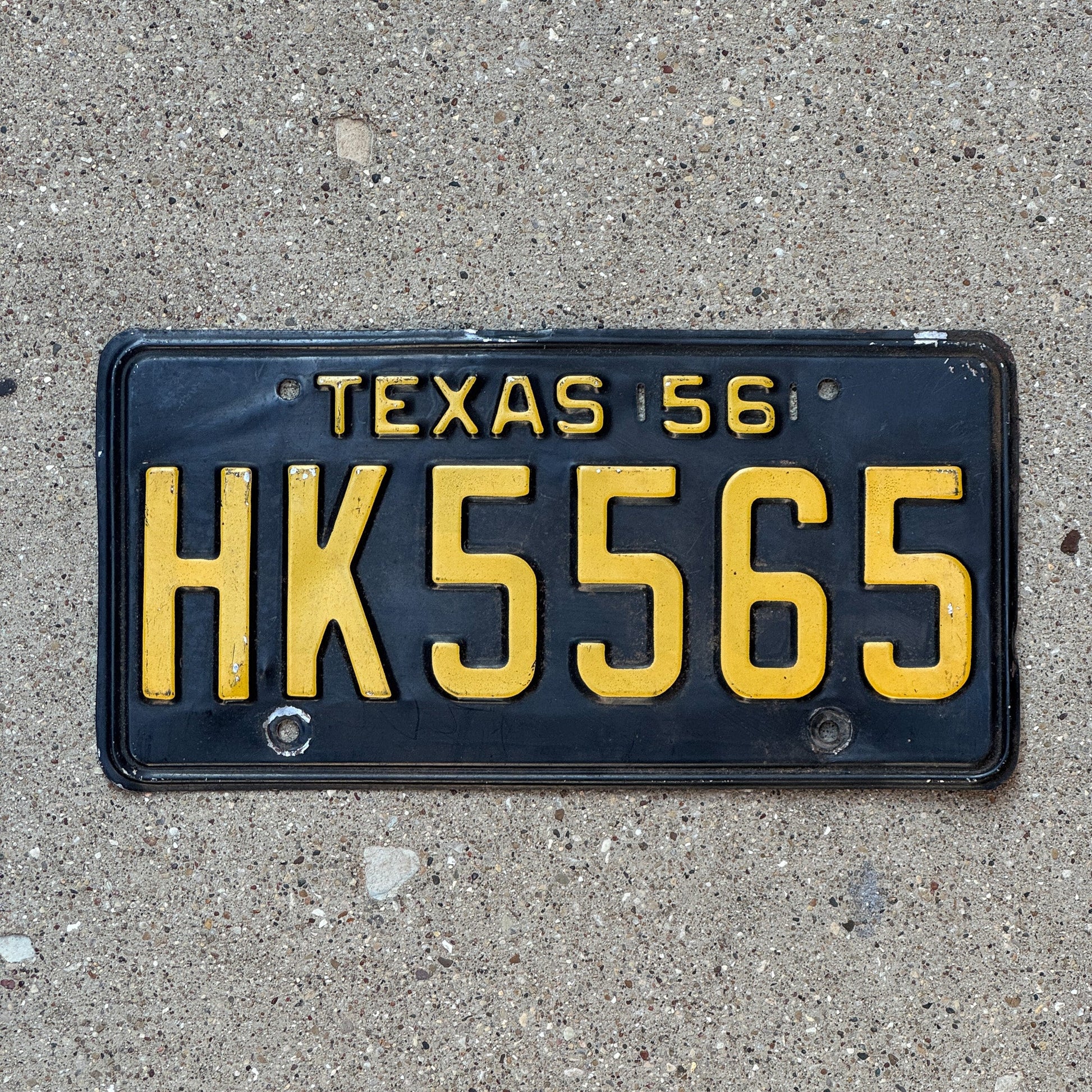 Photo of a 1956 Texas License Plate Auto Tag Garage Decor Vintage HK 5565