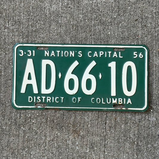 Photo of a 1956 Washington DC License Plate Auto Tag Garage Decor Vintage AD 66 10 with original patina