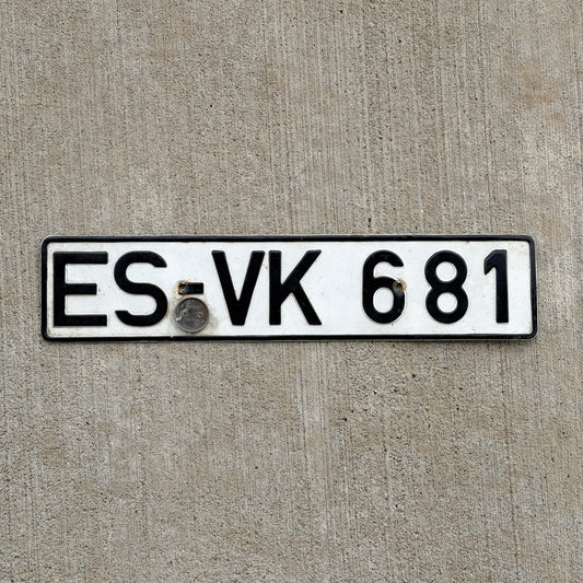 Photo of a 1956 West Germany License Plate Auto Tag Garage Decor Vintage ES VK 681 with original patina