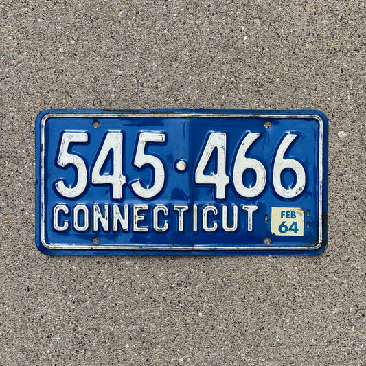 Photo of a 1957 1964 Connecticut License Plate Auto Tag Garage Decor Vintage 545 466 with original patina