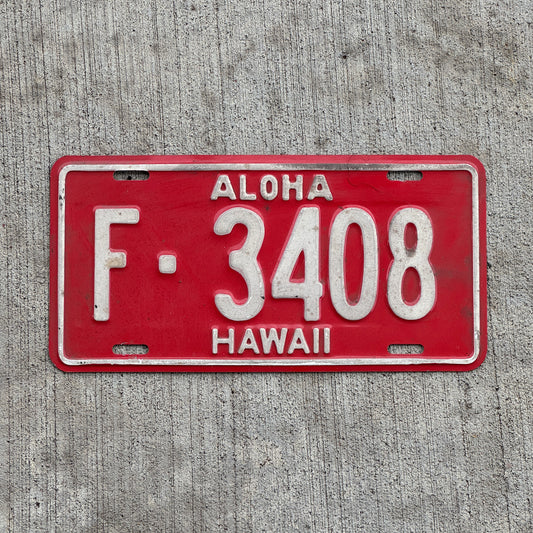 Photo of a 1957 Hawaii License Plate Auto Tag Garage Decor Vintage Aloha Tiki Bar Decor Honolulu County F 3408 with original patina