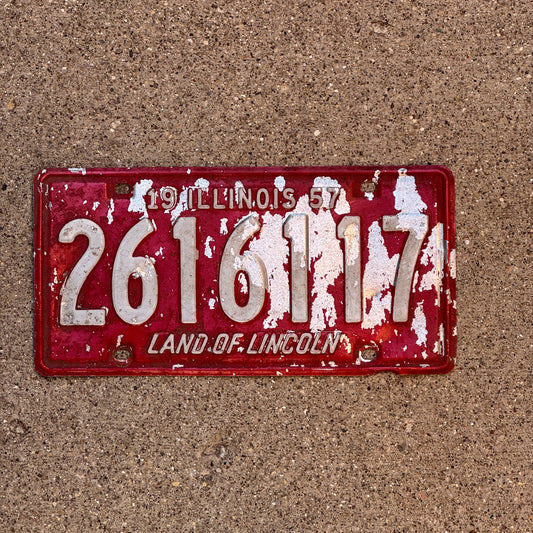Photo of a 1957 Illinois License Plate Auto Tag 1 Vintage Garage 2 616 117 with original patina