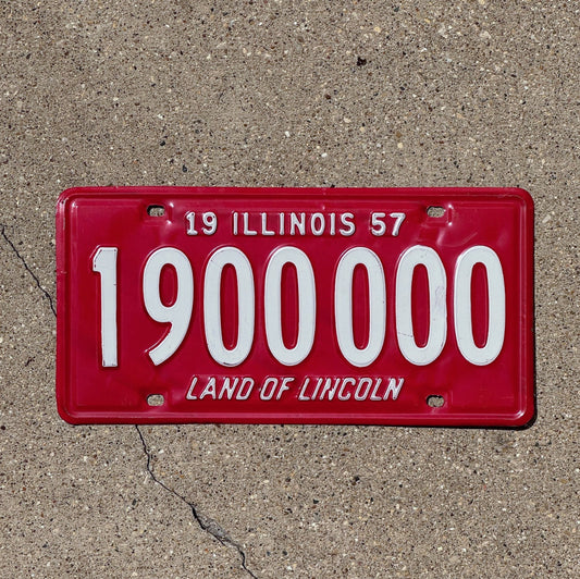 Photo of a 1957 Illinois License Plate Auto Tag 1 Vintage Garage Great Number 1900000 with original patina