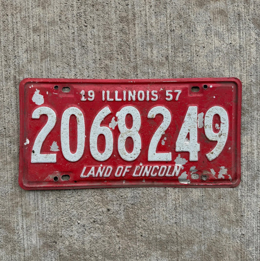 Photo of a 1957 Illinois License Plate Auto Tag 2 Garage Decor Red White 2068249
