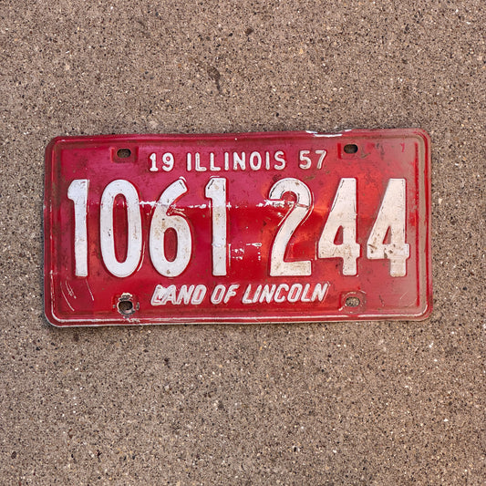 Photo of a 1957 Illinois License Plate Auto Tag 2 Vintage Garage 1 061 244 with original patina