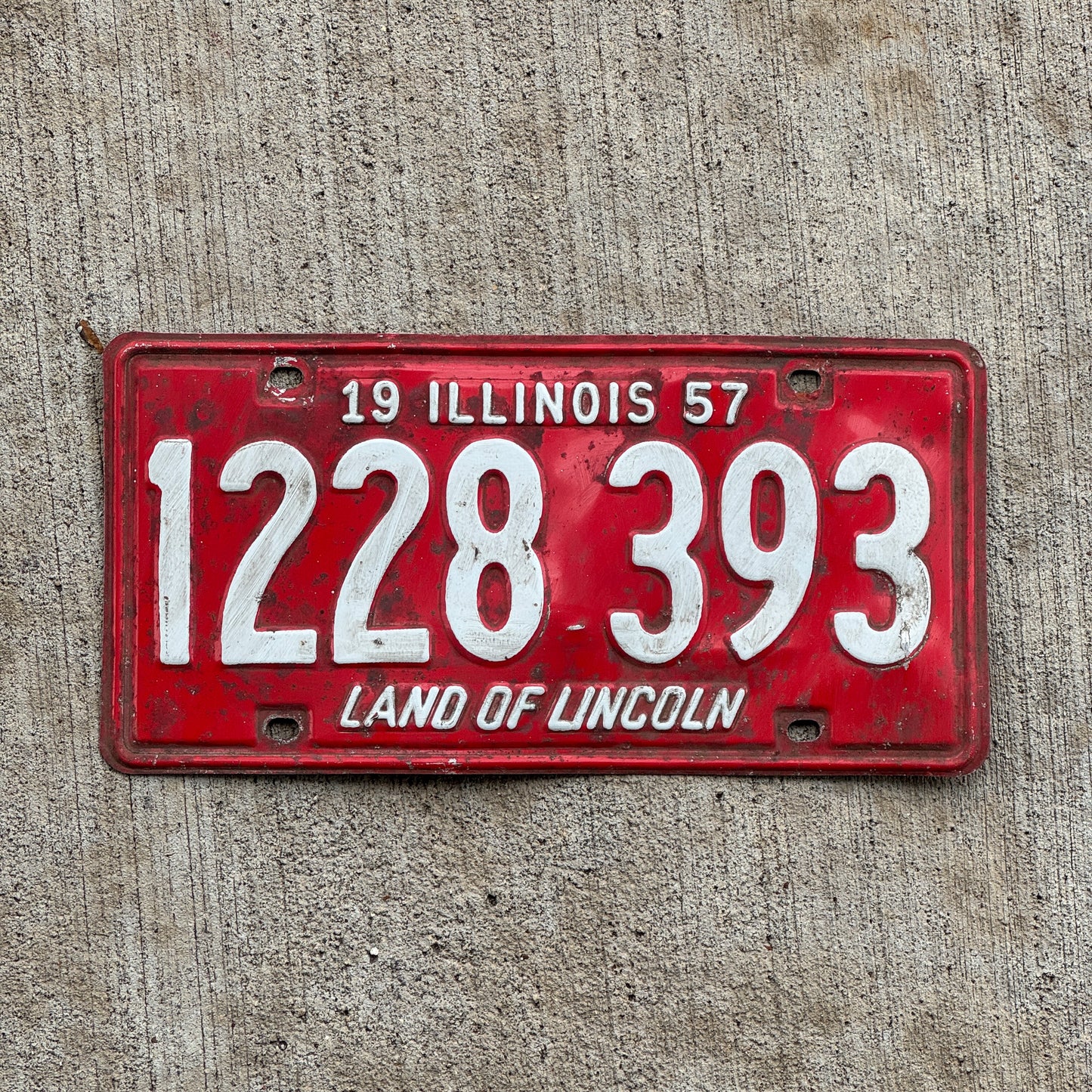 Photo of a 1957 Illinois License Plate Auto Tag 2 Vintage Garage 1 228 393 with original patina