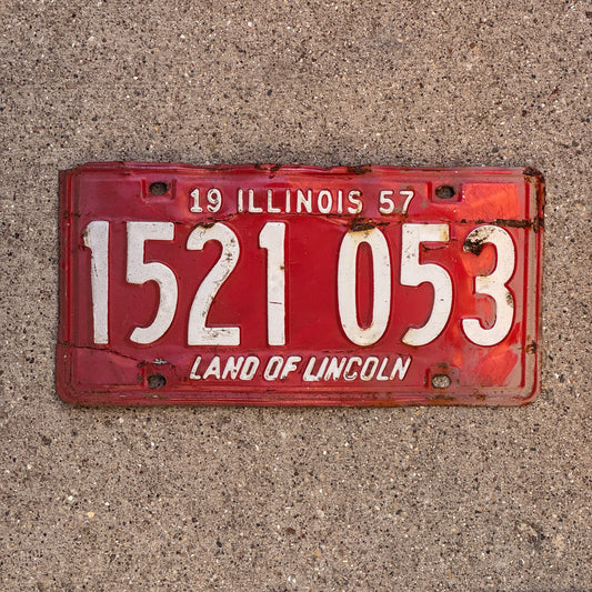 Photo of a 1957 Illinois License Plate Auto Tag 2 Vintage Garage 1 521 053 with original patina