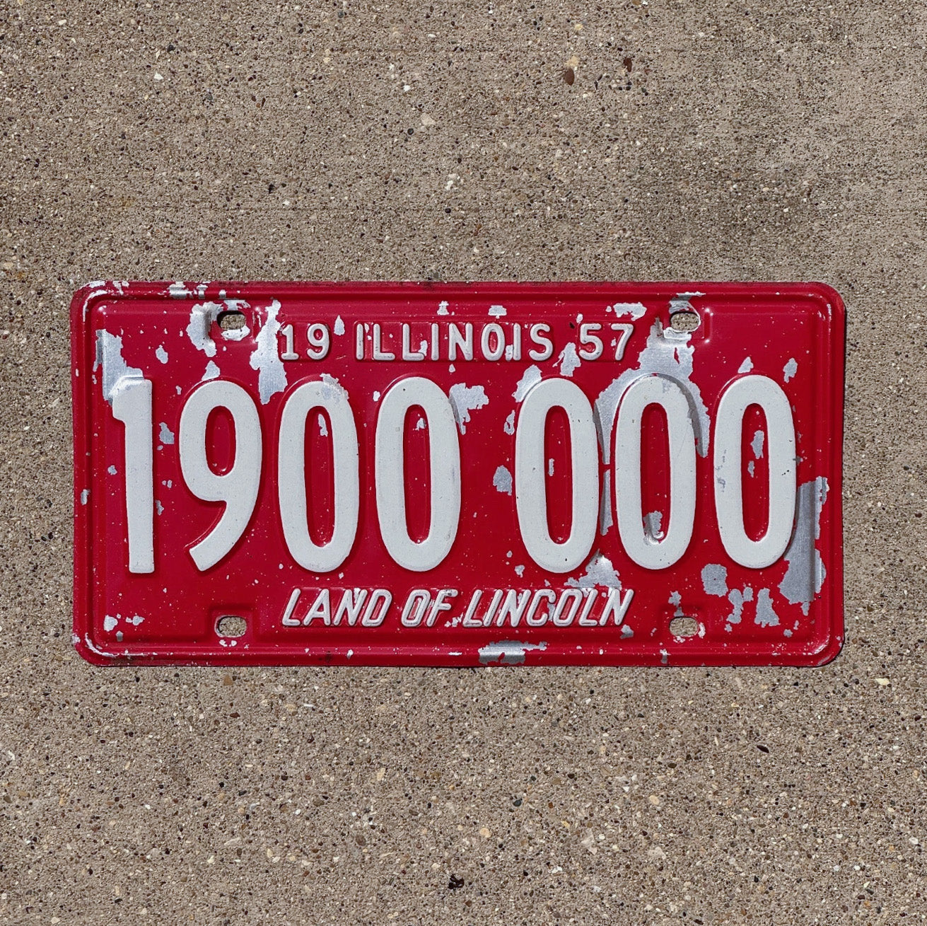 Photo of a 1957 Illinois License Plate Auto Tag 2 Vintage Garage Great Number 1900000 with original patina
