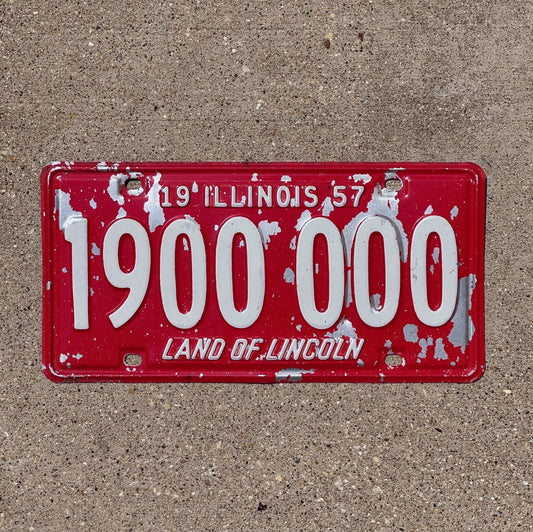Photo of a 1957 Illinois License Plate Auto Tag 2 Vintage Garage Great Number 1900000 with original patina
