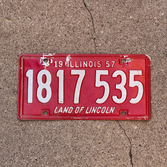 Photo of a 1957 Illinois License Plate Auto Tag Garage Decor Vintage 1 817 535 with original patina