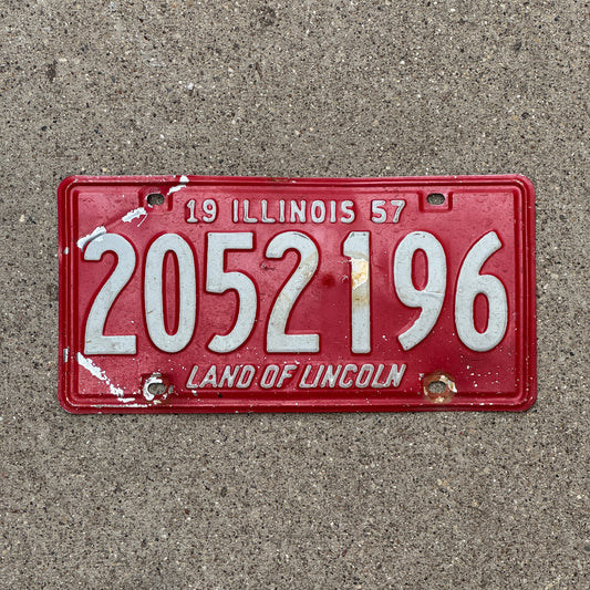 Photo of a 1957 Illinois License Plate Auto Tag Garage Decor Vintage 2 052 196 with original patina