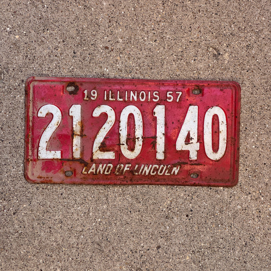 Photo of a 1957 Illinois License Plate Auto Tag Garage Decor Vintage 2 120 140 with original patina