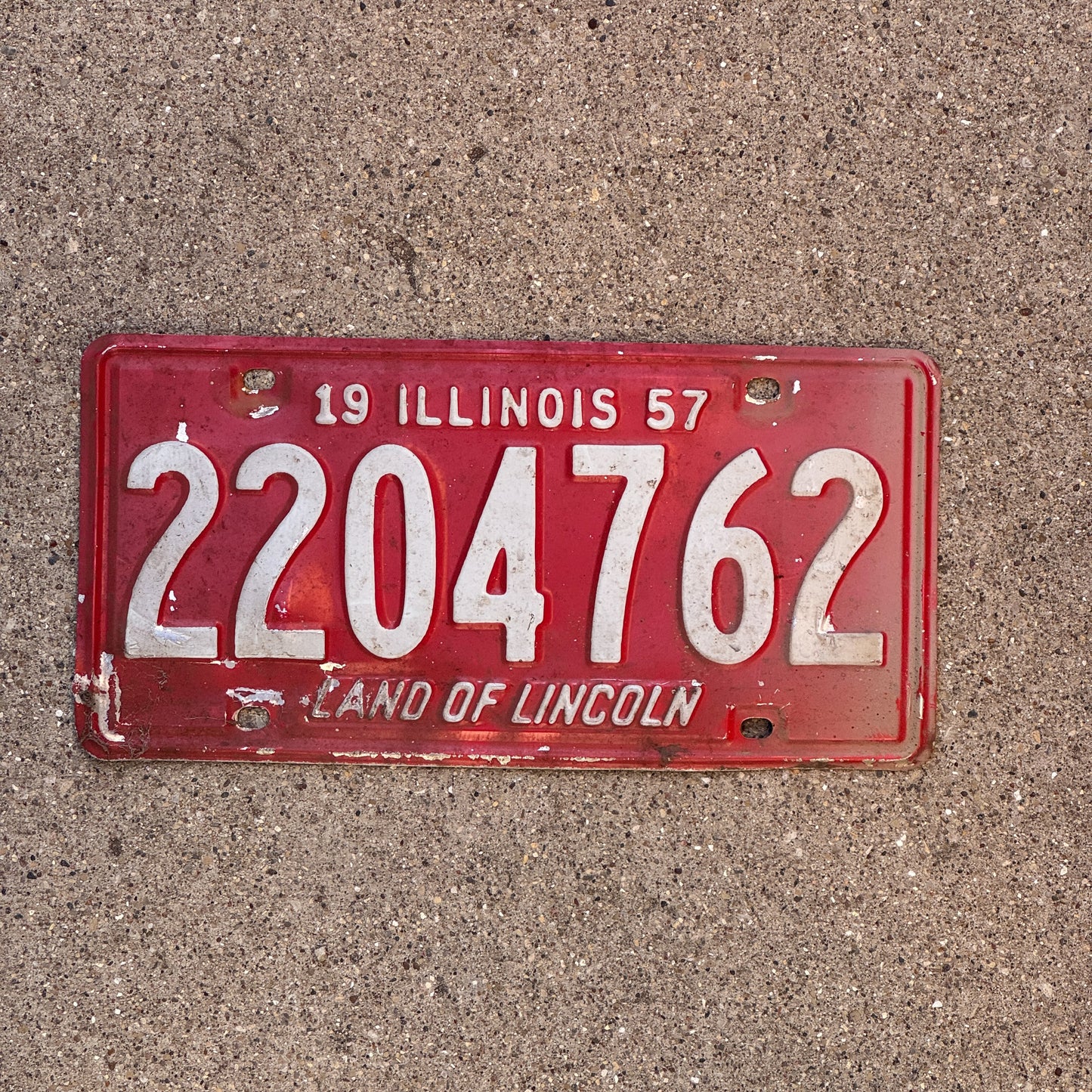 Photo of a 1957 Illinois License Plate Auto Tag Garage Decor Vintage 2 204 762 with original patina