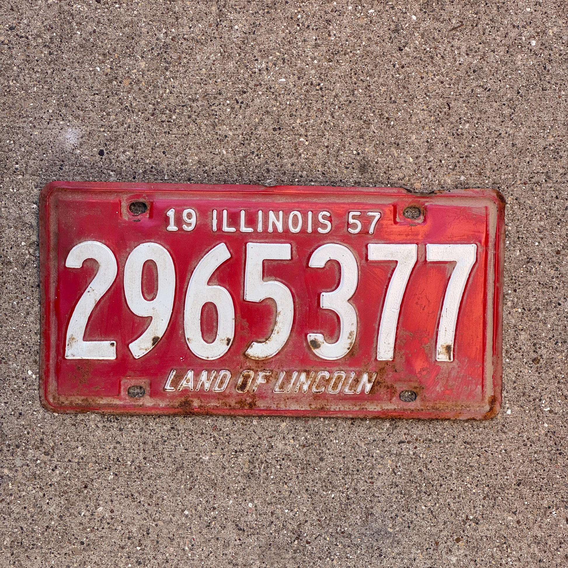 Photo of a 1957 Illinois License Plate Auto Tag Garage Decor Vintage 2 965 377 with original patina