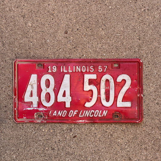 Photo of a 1957 Illinois License Plate Auto Tag Garage Decor Vintage 484 502 with original patina
