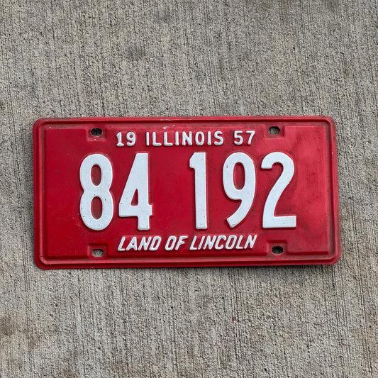 Photo of a 1957 Illinois License Plate Auto Tag Garage Decor Vintage 84 192 with original patina