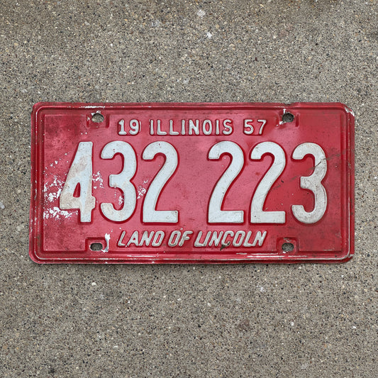 Photo of a 1957 Illinois License Plate Auto Tag Garage Decor Vintage Repeat Repeating 432 223 with original patina