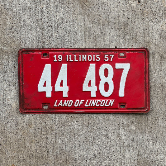 Photo of a 1957 Illinois License Plate Auto Tag Garage Decor Vintage Repeat Repeating 44 487 with original patina