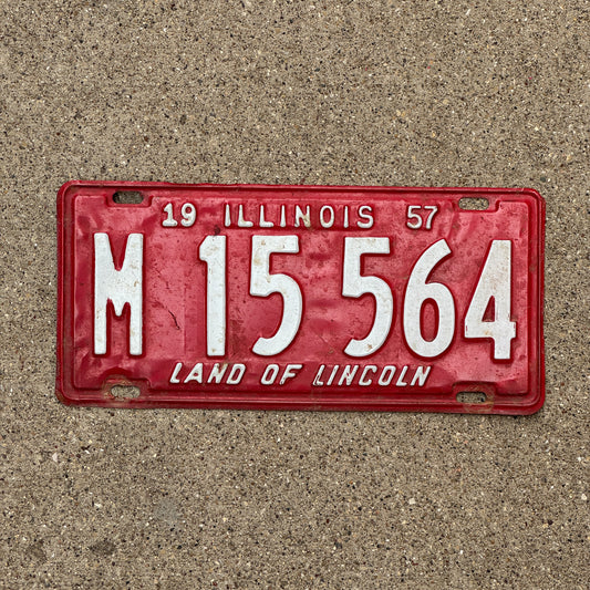 Photo of a 1957 Illinois Municipal License Plate Auto Tag 1 Vintage Garage M 15 564 with original patina