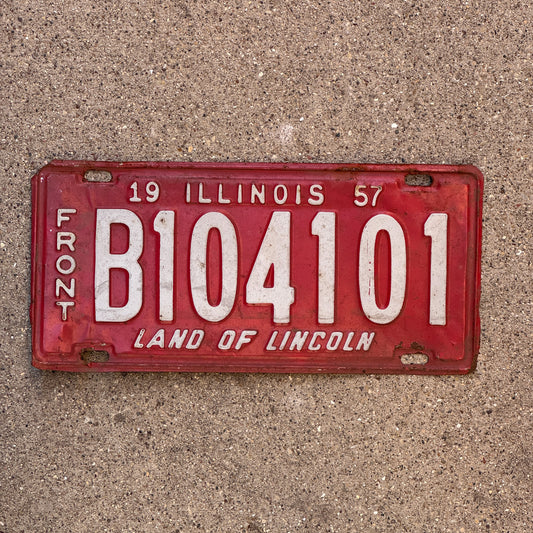Photo of a 1957 Illinois Truck License Plate Auto Tag Garage Decor Vintage Front Plate B 104 101 with original patina