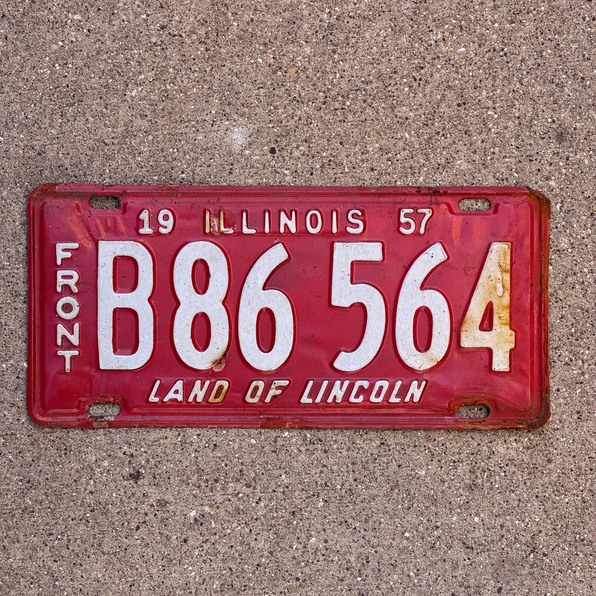 Photo of a 1957 Illinois Truck License Plate Auto Tag Garage Decor Vintage Front Plate B 86 564 with original patina