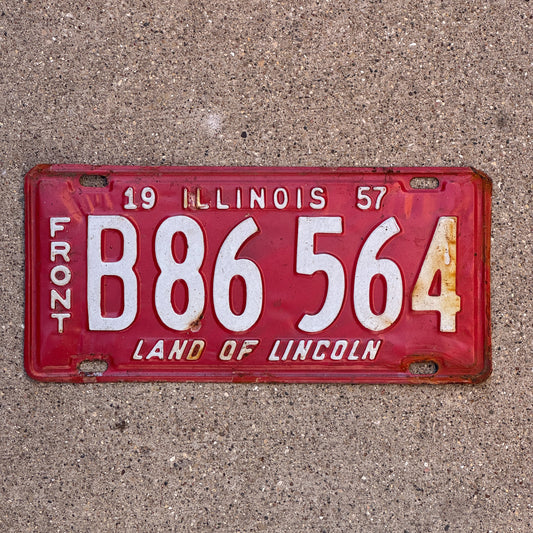 Photo of a 1957 Illinois Truck License Plate Auto Tag Garage Decor Vintage Front Plate B 86 564 with original patina