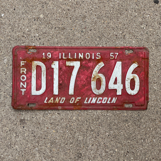 Photo of a 1957 Illinois Truck License Plate Auto Tag Garage Decor Vintage Front Plate D 17 646 with original patina