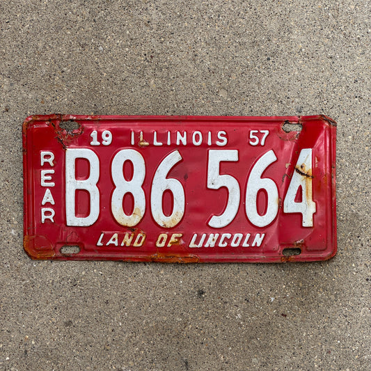 Photo of a 1957 Illinois Truck License Plate Auto Tag Garage Decor Vintage Rear Plate B 86564 with original patina