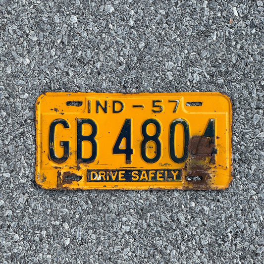 Photo of a 1957 Indiana License Plate Auto Tag Garage Decor Vintage GB 4804