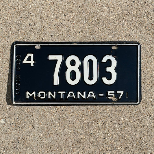 Photo of a 1957 Montana License Plate Auto Tag Garage Decor Vintage 4 7803 with original patina