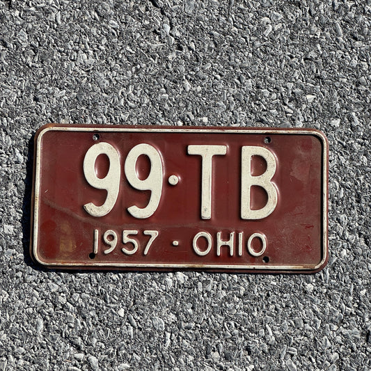 Photo of a 1957 Ohio License Plate Auto Tag Garage Decor Vintage 99 TB