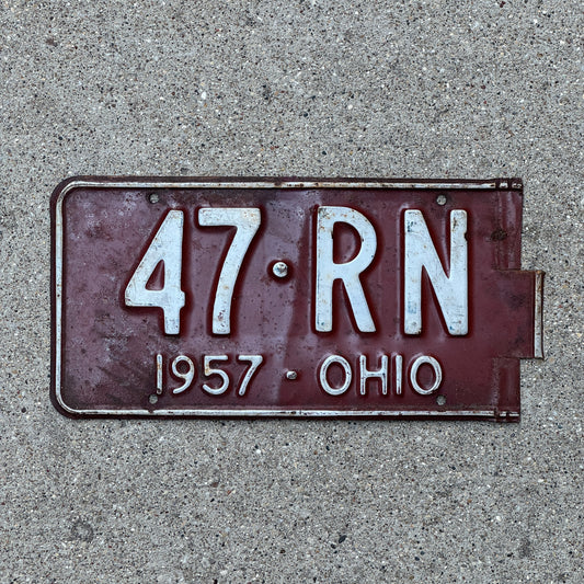 Photo of a 1957 Ohio License Plate Auto Tag Garage Decor Vintage Nurse Gift 47 RN with original patina