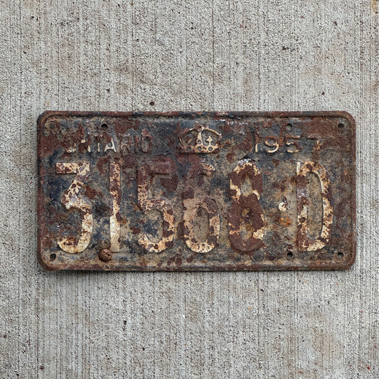 Photo of a 1957 Ontario Commercial License Plate Auto Tag Garage Decor Vintage 31568 D with original patina