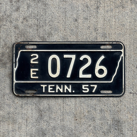 Photo of a 1957 Tennessee License Plate Auto Tag Garage Decor Vintage 2E 0726 with original patina