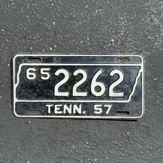 Photo of a 1957 Tennessee License Plate Auto Tag Garage Decor Vintage 65 2262 with original patina