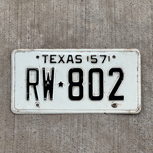 Photo of a 1957 Texas License Plate Auto Tag Garage Decor Vintage RW 802 with original patina