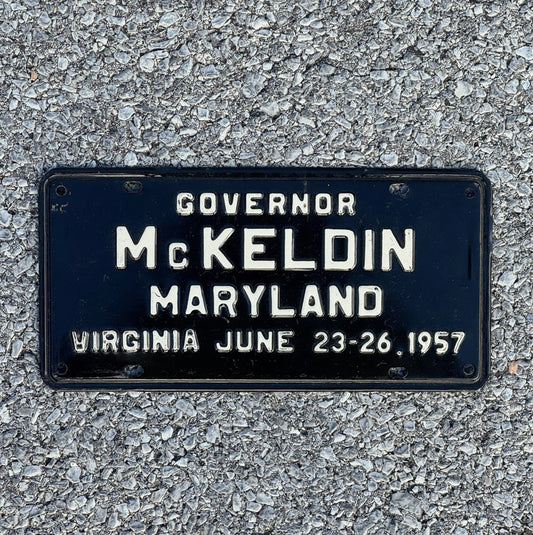 Photo of a 1957 Virginia Governor's Conference License Plate Booster License Plate Auto Tag Garage Decor Vintage Governors Conference Gov McKeldin Maryland with original patina