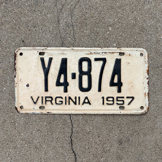 Photo of a 1957 Virginia Truck Tractor License Plate Auto Tag Garage Decor Vintage Y 4874