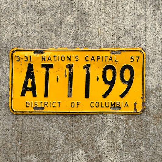 Photo of a 1957 Washington DC License Plate Auto Tag 2 Vintage Garage AT 11 99 with original patina