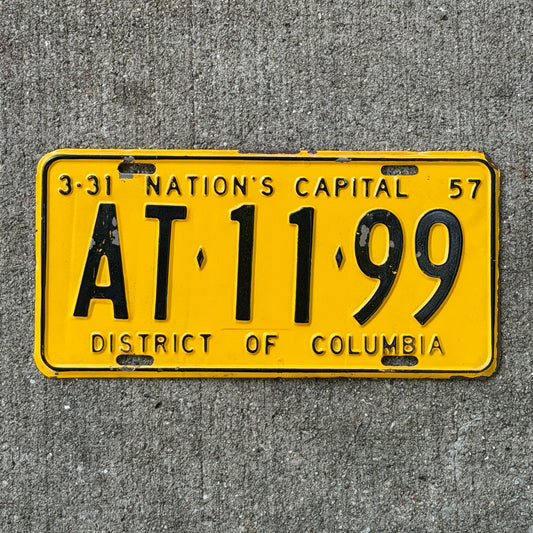 Photo of a 1957 Washington DC License Plate Auto Tag Garage Decor Vintage AT 11 99 with original patina