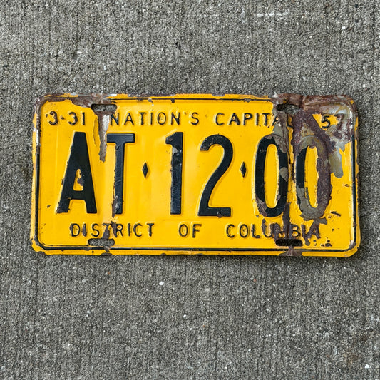 Photo of a 1957 Washington DC License Plate Auto Tag Garage Decor Vintage AT 12 00 with original patina