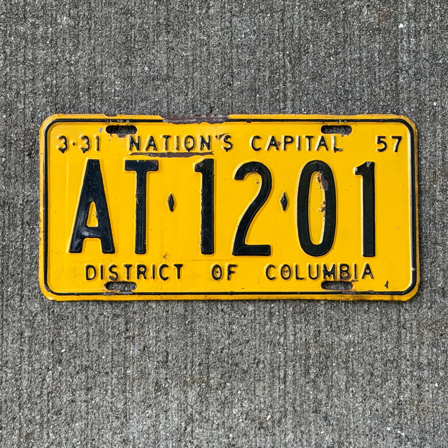 Photo of a 1957 Washington DC License Plate Auto Tag Garage Decor Vintage AT 12 01 with original patina