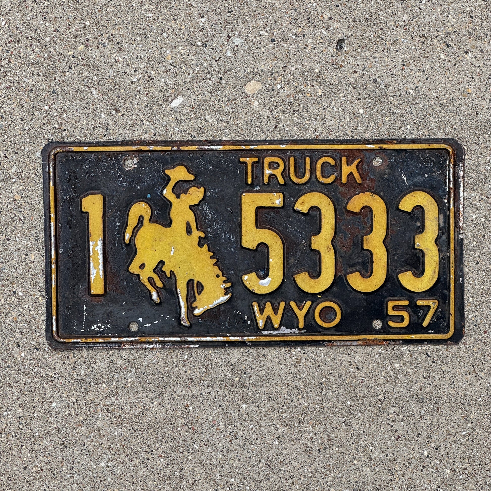 Photo of a 1957 Wyoming Truck License Plate Auto Tag Garage Decor Vintage Repeat Repeating 1 5333