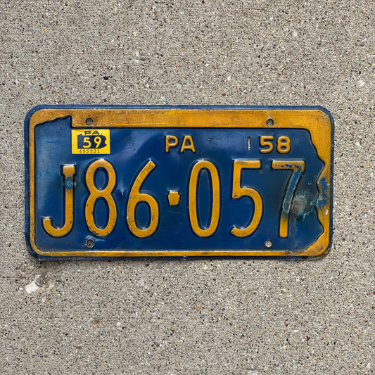 Photo of a 1958 1959 Pennsylvania License Plate Auto Tag Garage Decor Vintage J86 057 with original patina