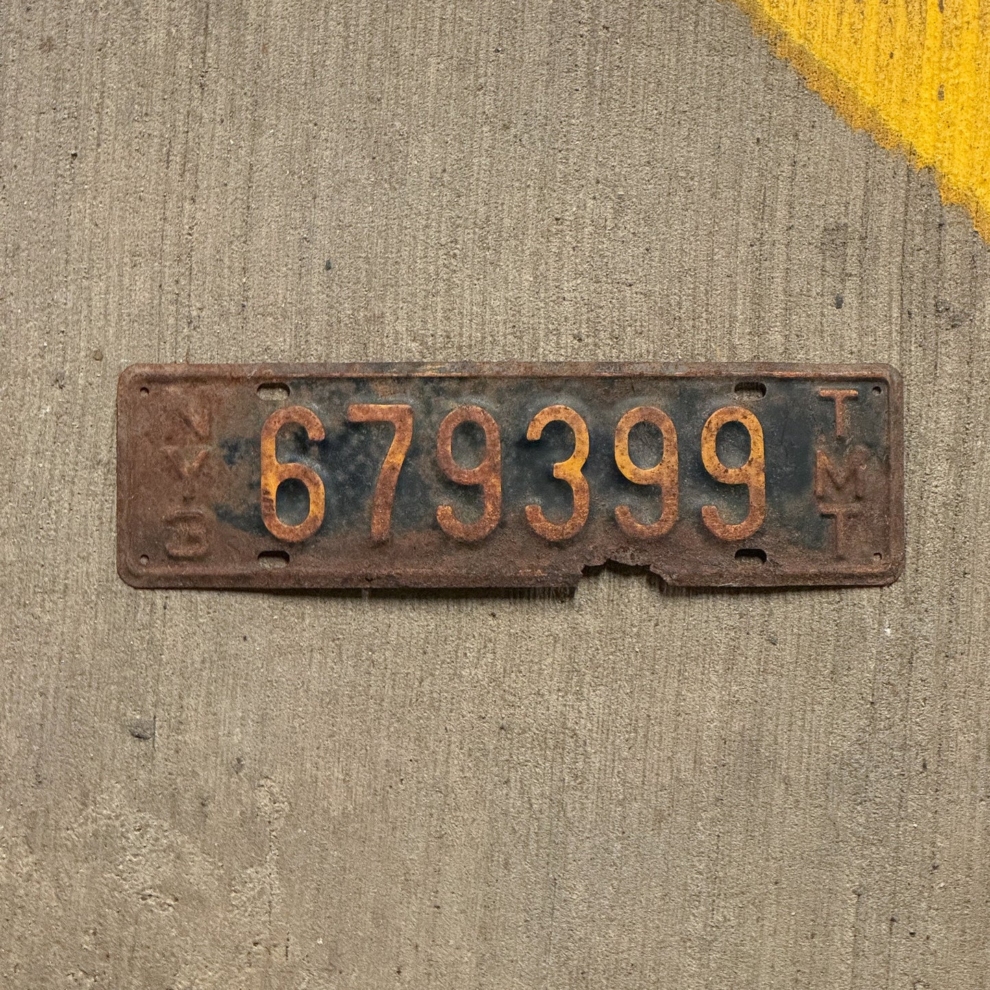 Photo of a 1958 1960 New York Truck Mileage Tax License Plate Auto Tag Garage Decor Vintage Series 3 679399 with original patina