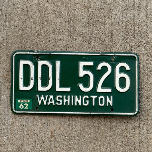 Photo of a 1958 1962 Washington License Plate Auto Tag Garage Decor Vintage DDL 526 with original patina