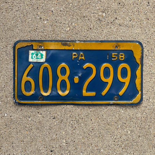 Photo of a 1958 1964 Pennsylvania License Plate Auto Tag Garage Decor Vintage 608 299 with original patina