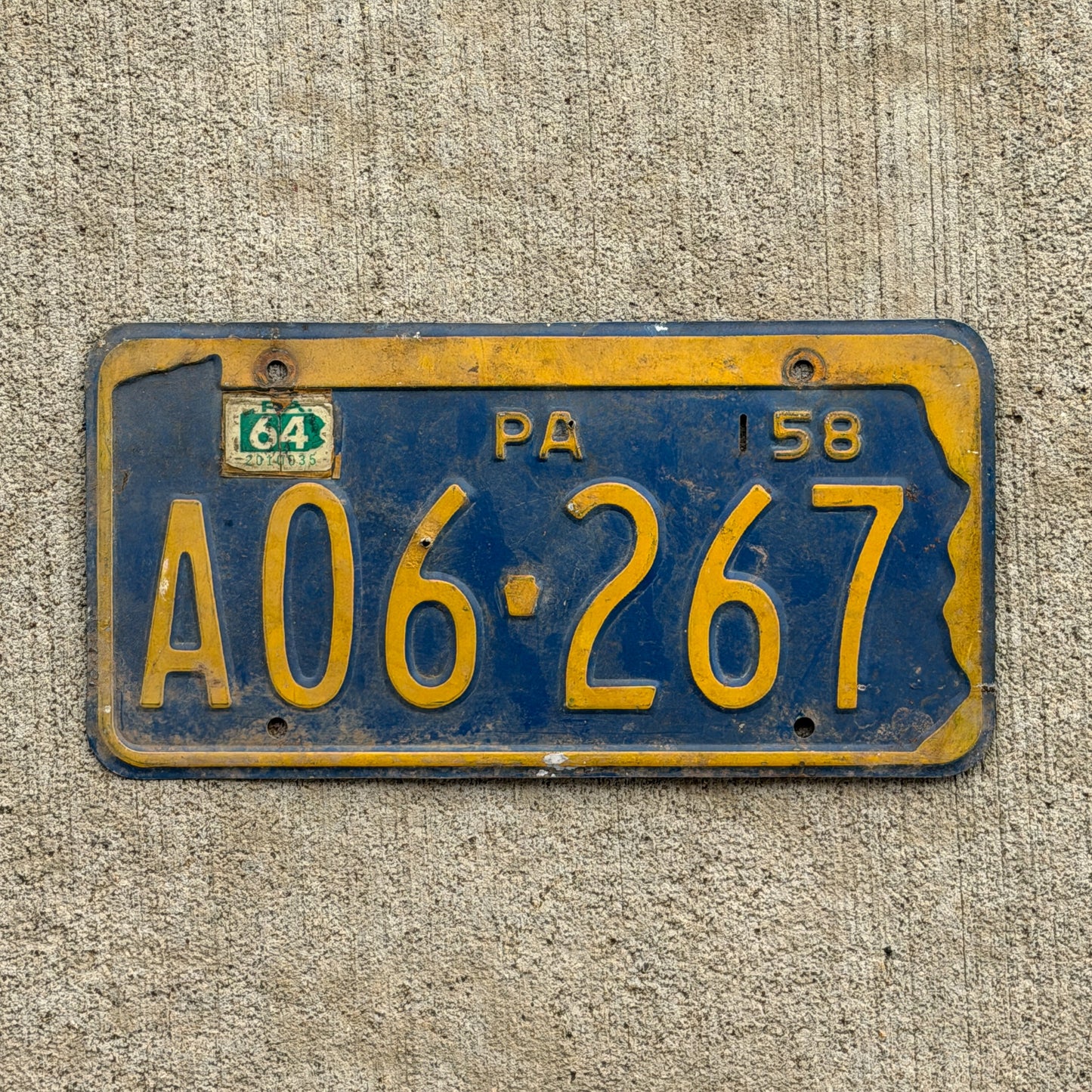 Photo of a 1958 1964 Pennsylvania License Plate Auto Tag Garage Decor Vintage A 06 267 with original patina